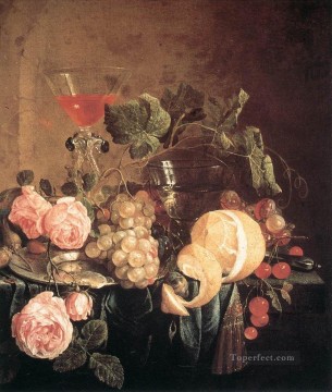 Naturaleza muerta clásica Painting - Naturaleza muerta con flores y frutas Holandés Jan Davidsz de Heem
